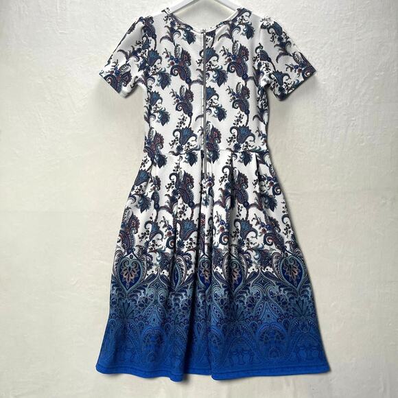 LuLaRoe Amelia Fit & Flare Stretch Dress Blue Ombre Floral Paisley Pockets Large - Picture 3 of 11